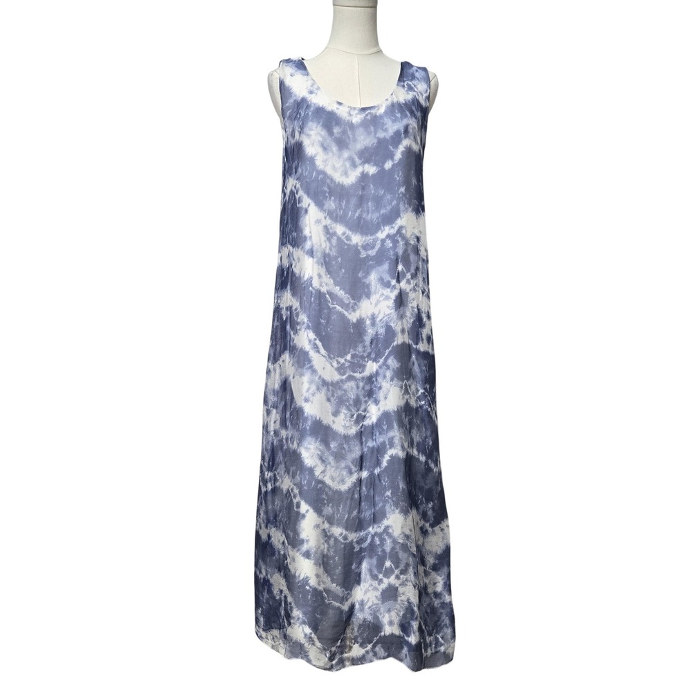 Bellambra Dress Womens M‎ Blue White Tie Dye Silk Blend Maxi Boho Beach Italy